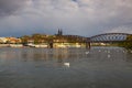 Old iron railway bridge in Prague,Czech Republic. Royalty Free Stock Photo